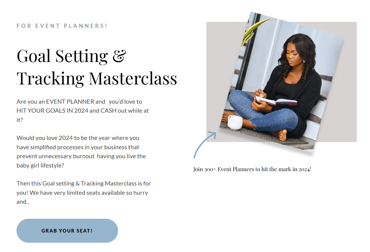 Goal Setting & Tracking Masterclass promo for event planners
