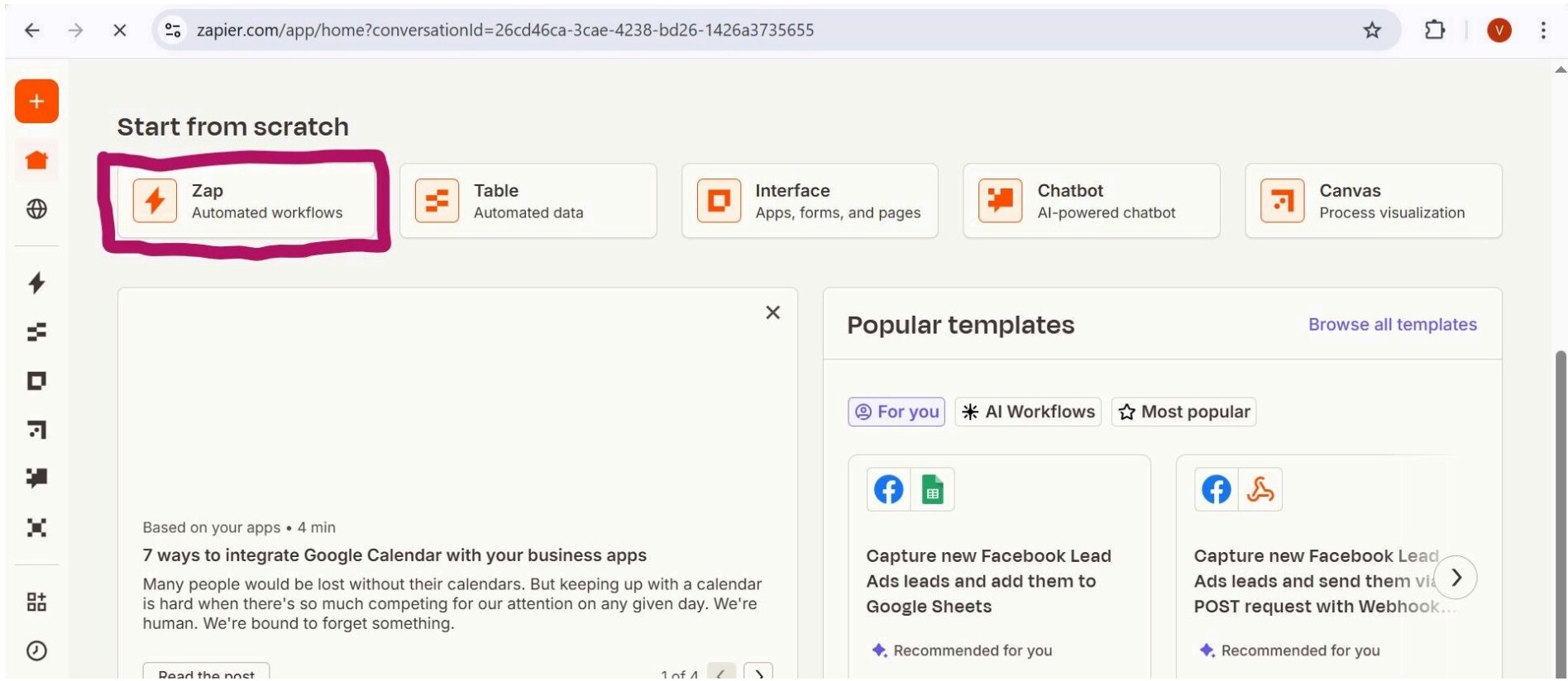 Zapier dashboard interface