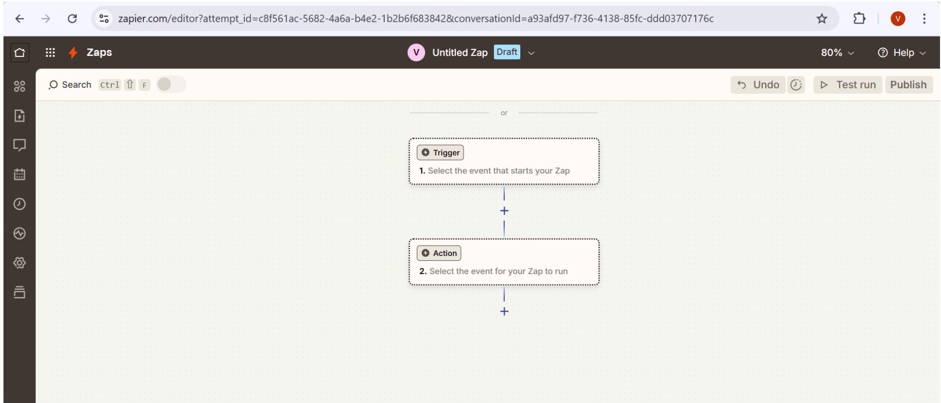 Zapier editor showing trigger and action steps